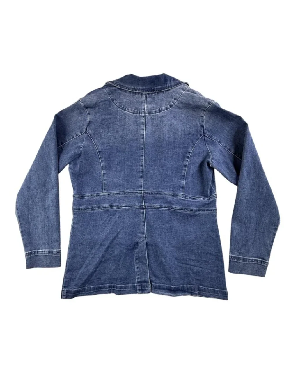DG2 Diane Gilman Denim Jacket Womens Medium Blue Blazer Button Front Pockets - Picture 2 of 16